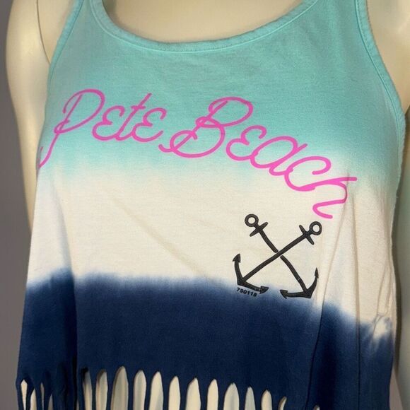 Retro Tie Dye St Pete Beach Fringe Crop Top Tank SIZE Large - Picture 3 of 9